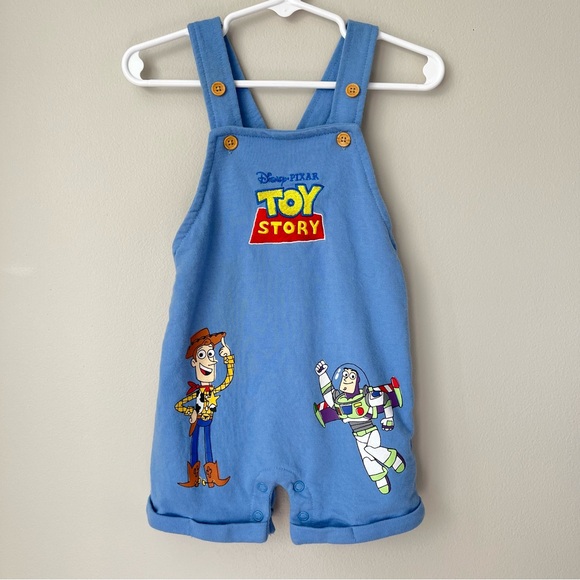 Disney Other - Disney Baby 6-9M Toy Story Cute Blue Shortalls Woody & Buzz Adjustable Straps